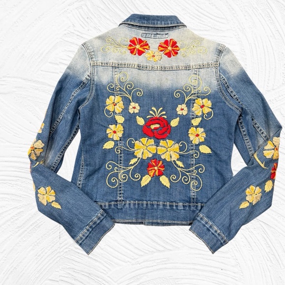 DRIFTWOOD Jackets & Blazers - DRIFTWOOD Embroidered Denim Jacket Jean floral Jean Large Stretch